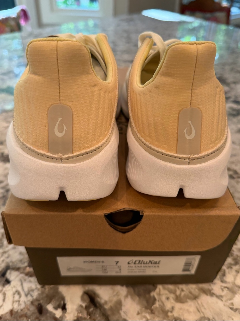 OluKai Cream Knit Sneakers with Pale Yellow Collar - Picture 4 of 5